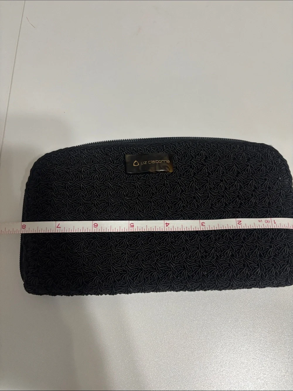 Liz Claiborne Black Crochet Clutch Wallet with Heart Charm